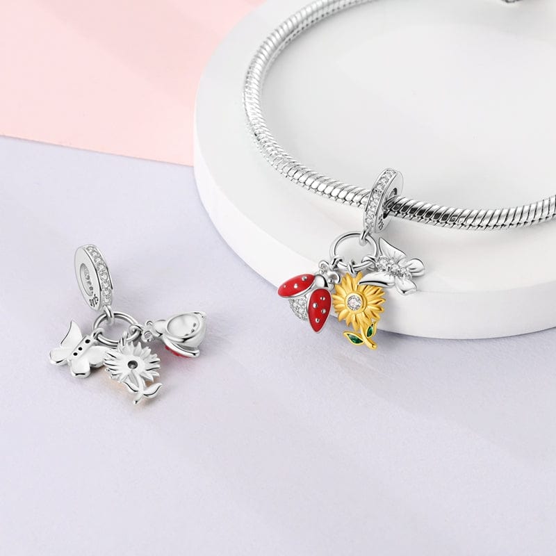 Pangama Jewelry Ladybug, Sunflower & Butterfly Garden Charm