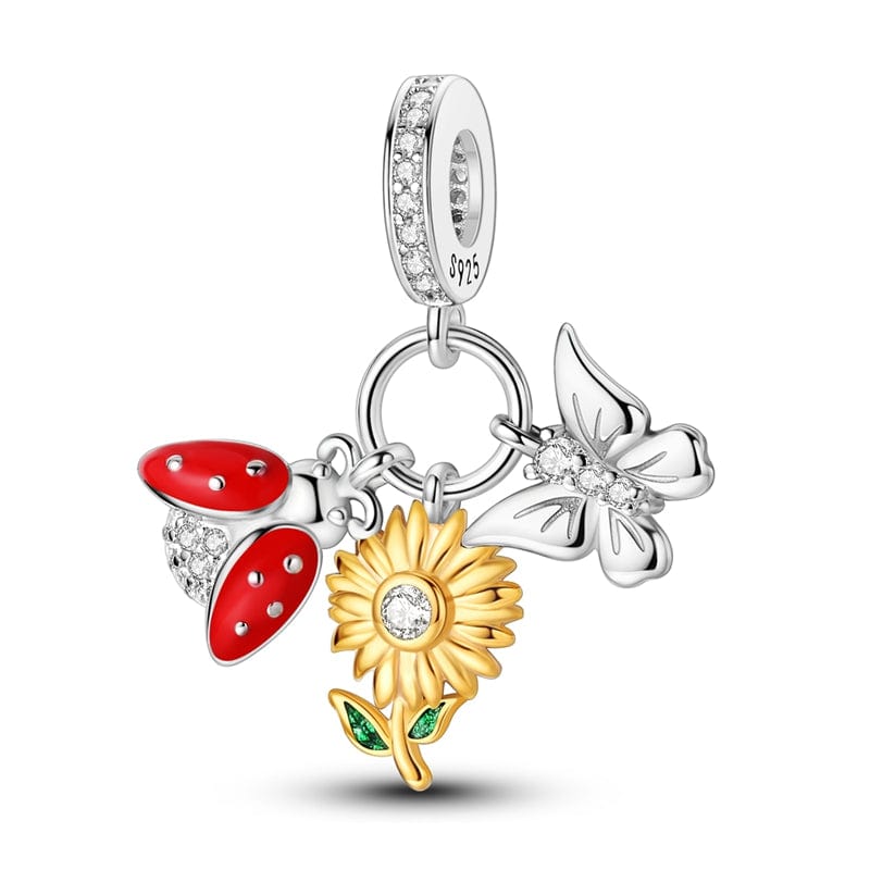 Pangama Jewelry Ladybug, Sunflower & Butterfly Garden Charm
