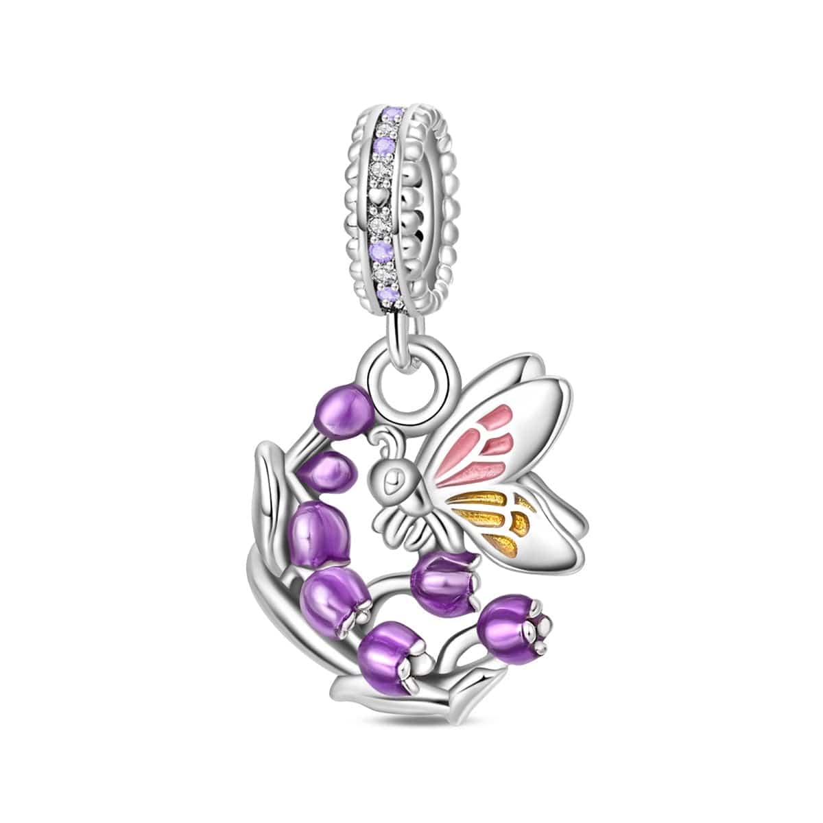 Pangama Jewelry Lavender Blossom & Butterfly Dangle Charm