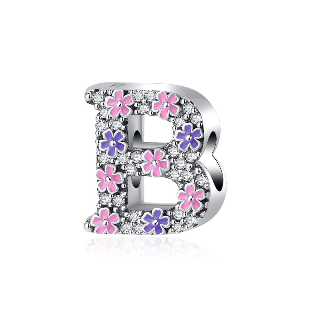 Pangama Jewelry Pink & Purple Flower Letter A~Z Alphabet Charm