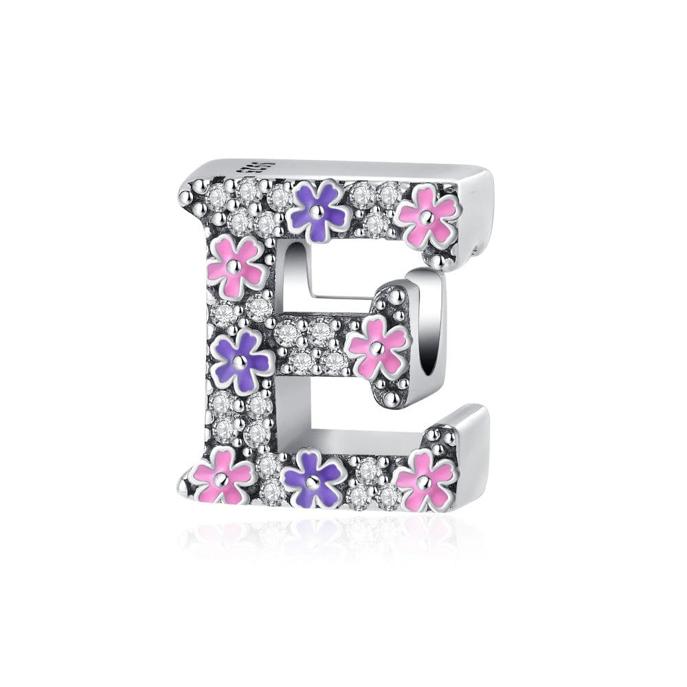 Pangama Jewelry Pink & Purple Flower Letter A~Z Alphabet Charm