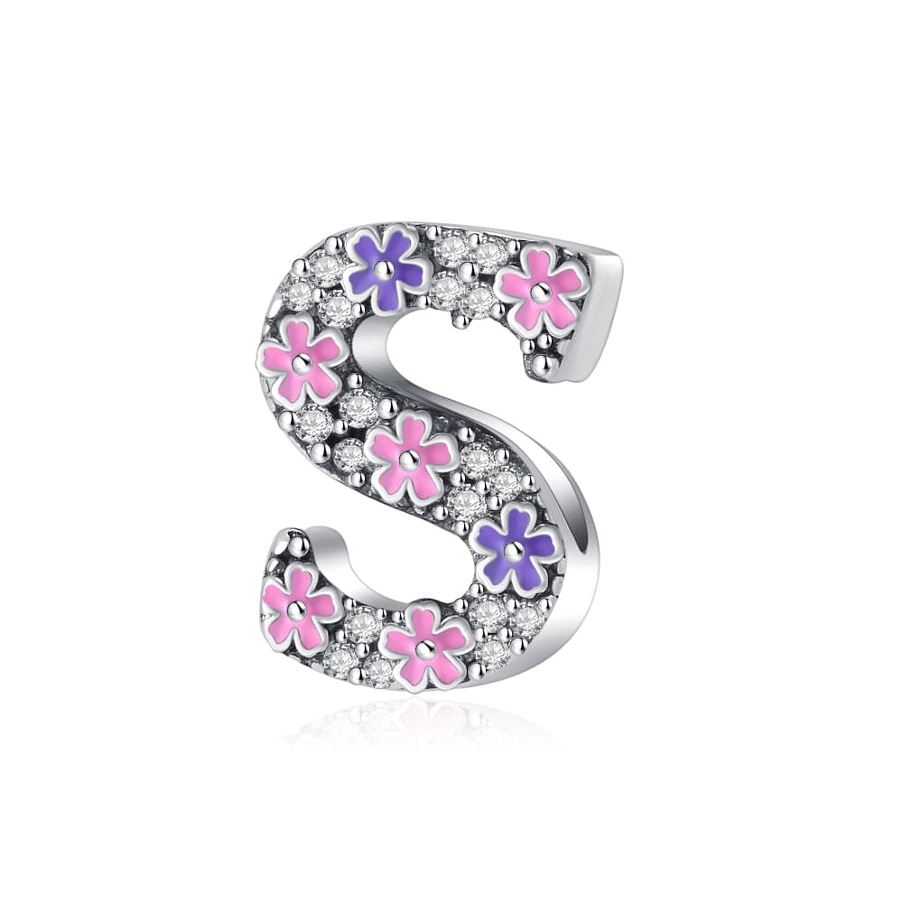 Pangama Jewelry Pink & Purple Flower Letter A~Z Alphabet Charm