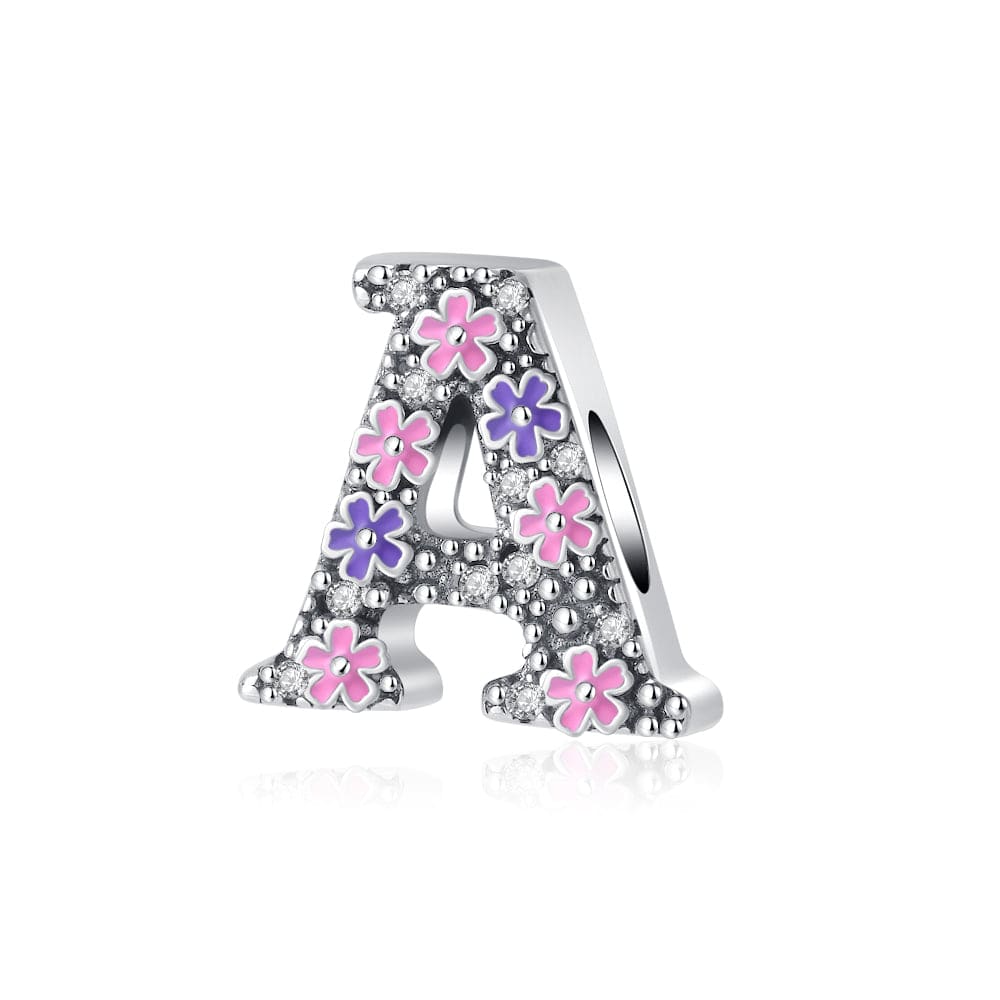 Pangama Jewelry Pink & Purple Flower Letter A~Z Alphabet Charm