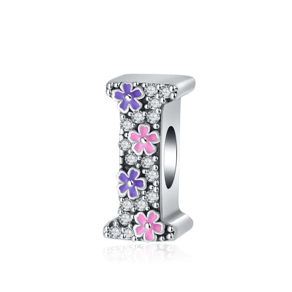 Pangama Jewelry Pink & Purple Flower Letter A~Z Alphabet Charm