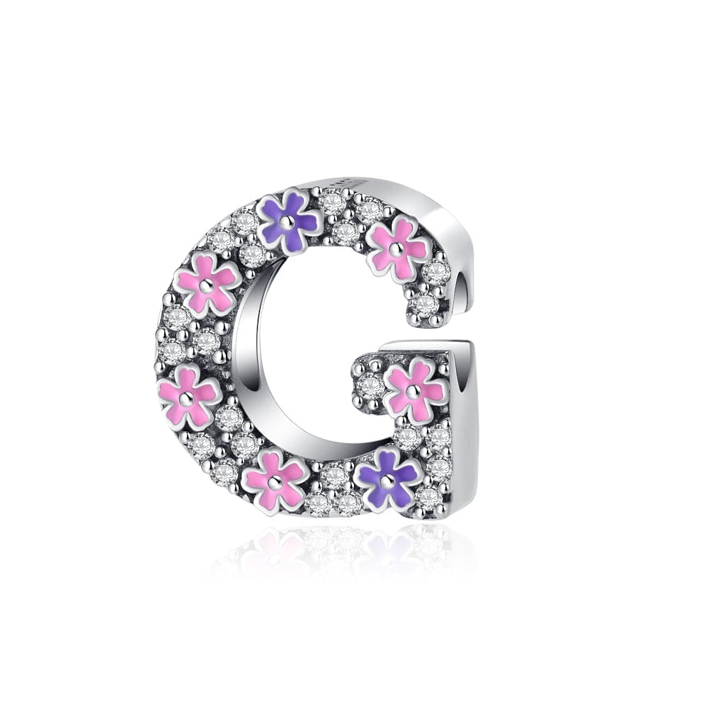 Pangama Jewelry Pink & Purple Flower Letter A~Z Alphabet Charm