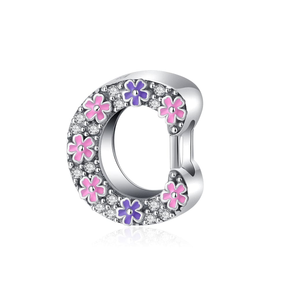 Pangama Jewelry Pink & Purple Flower Letter A~Z Alphabet Charm