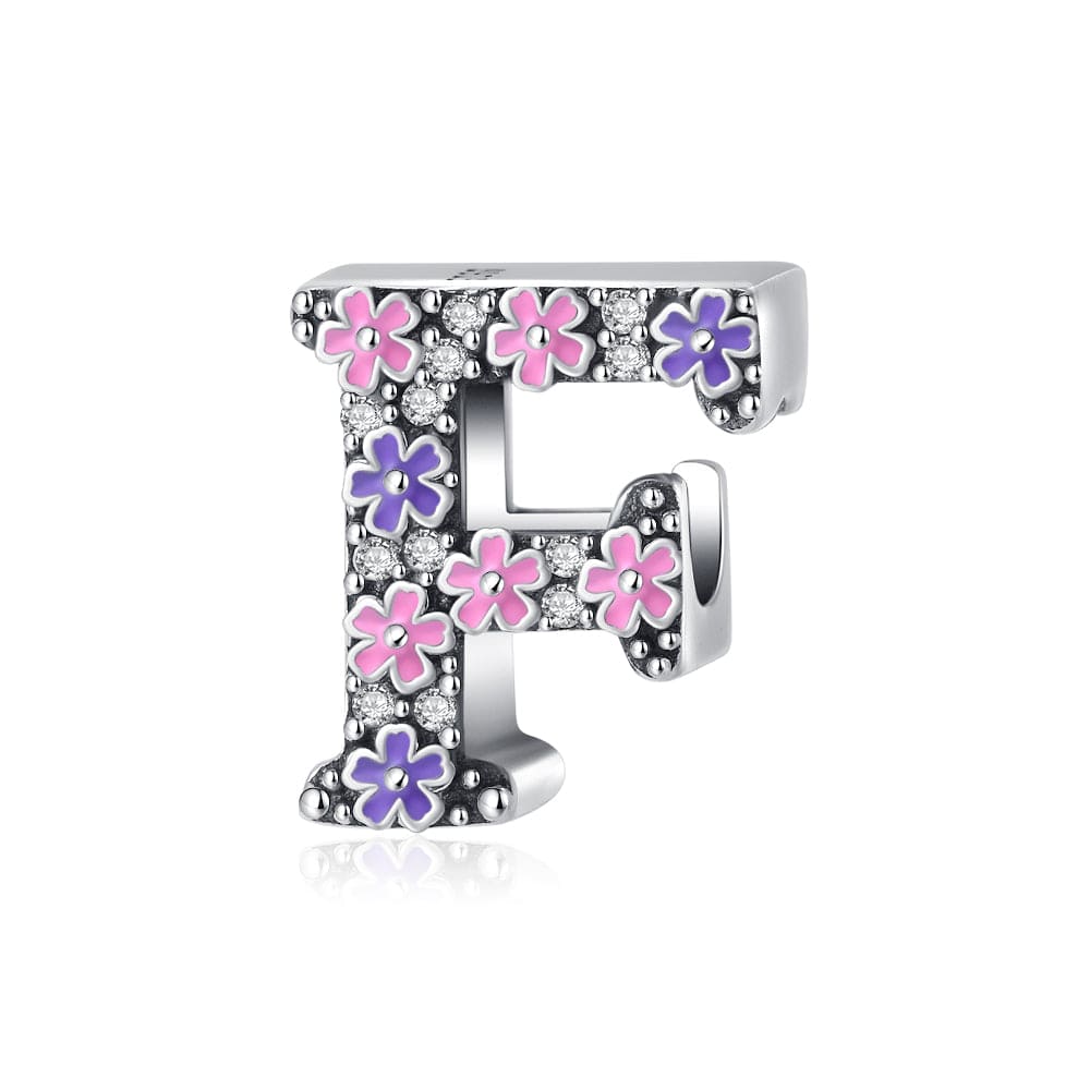 Pangama Jewelry Pink & Purple Flower Letter A~Z Alphabet Charm