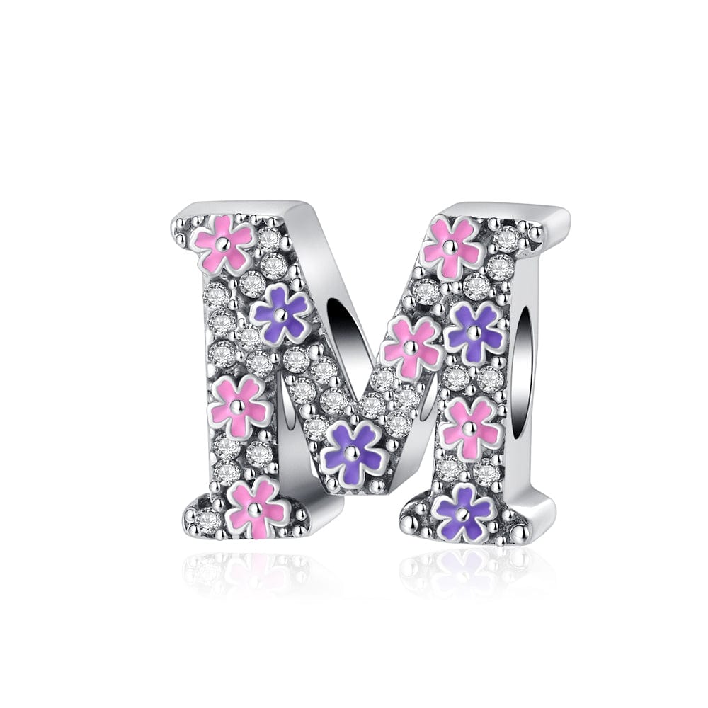 Pangama Jewelry Pink & Purple Flower Letter A~Z Alphabet Charm