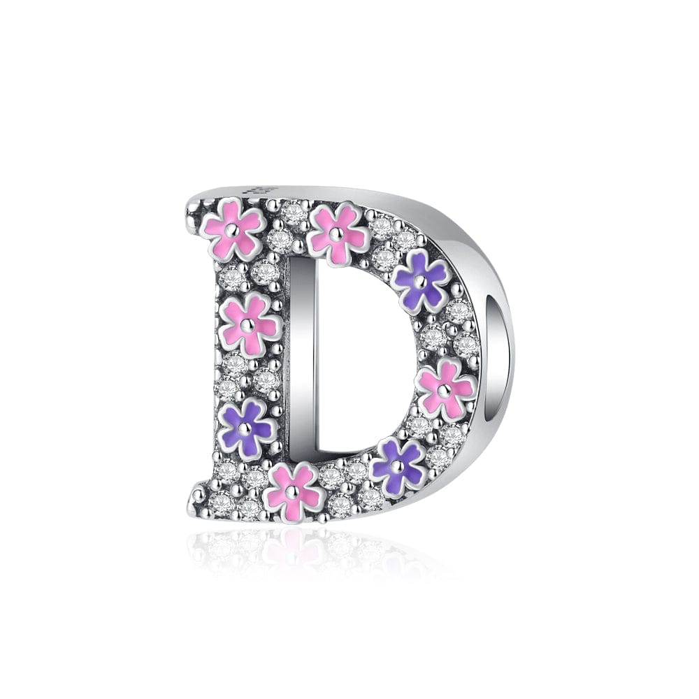 Pangama Jewelry Pink & Purple Flower Letter A~Z Alphabet Charm