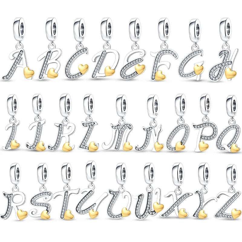 Pangama Jewelry Cursive Gold Heart Letter A~Z Alphabet Charm