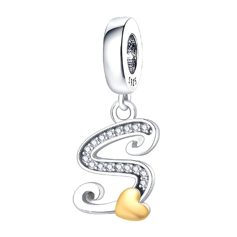 Pangama Jewelry Cursive Gold Heart Letter A~Z Alphabet Charm