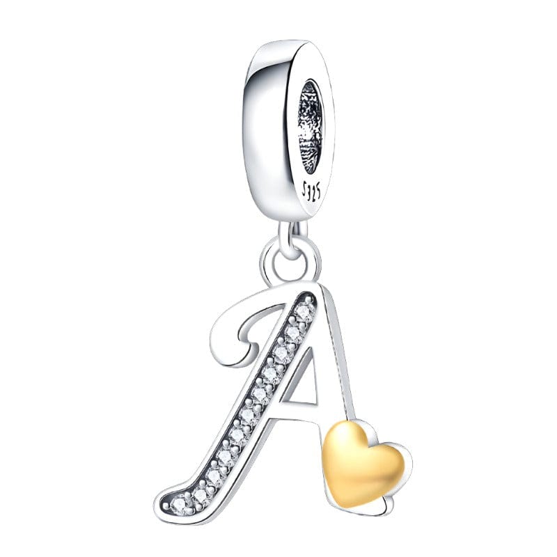 Pangama Jewelry Cursive Gold Heart Letter A~Z Alphabet Charm