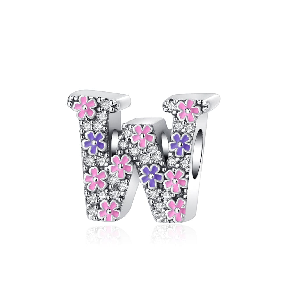 Pangama Jewelry Pink & Purple Flower Letter A~Z Alphabet Charm