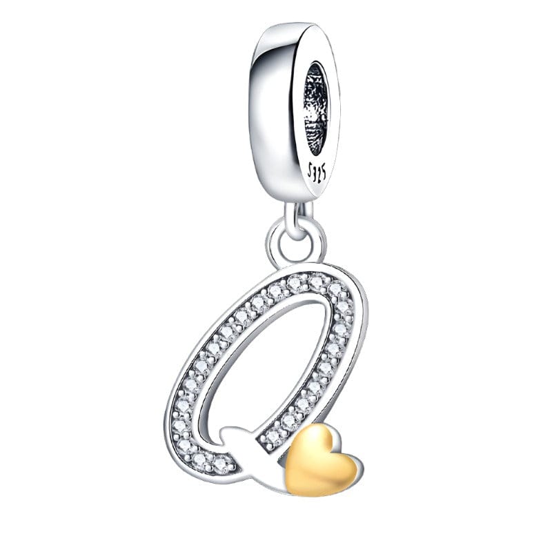 Pangama Jewelry Cursive Gold Heart Letter A~Z Alphabet Charm