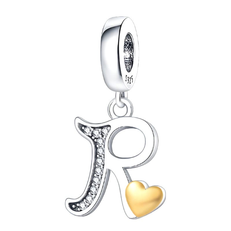 Pangama Jewelry Cursive Gold Heart Letter A~Z Alphabet Charm
