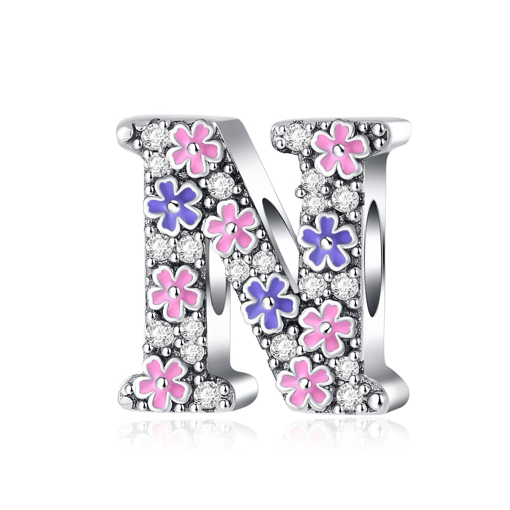 Pangama Jewelry Pink & Purple Flower Letter A~Z Alphabet Charm