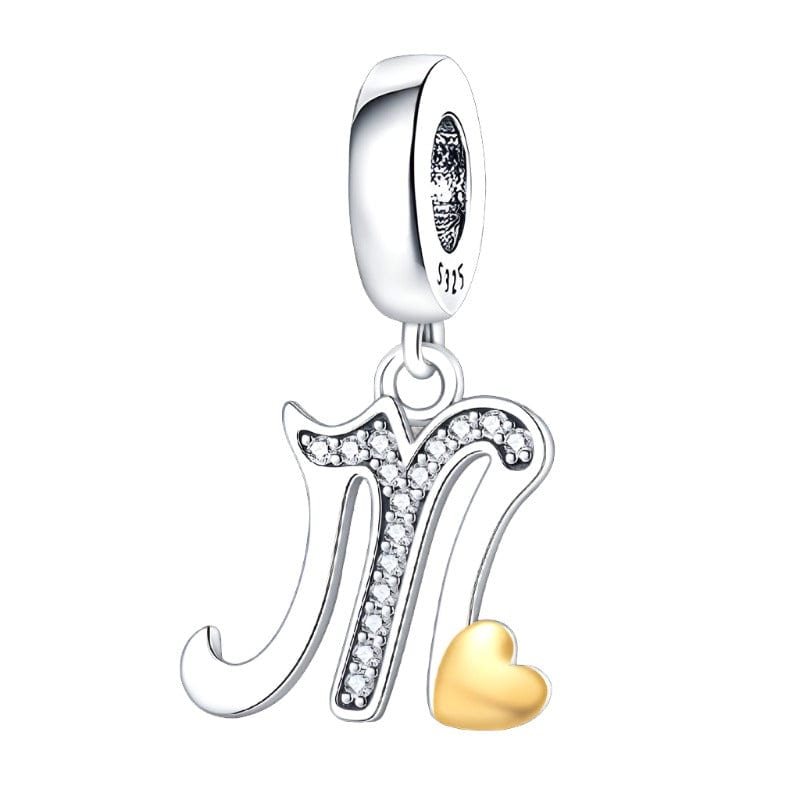 Pangama Jewelry Cursive Gold Heart Letter A~Z Alphabet Charm