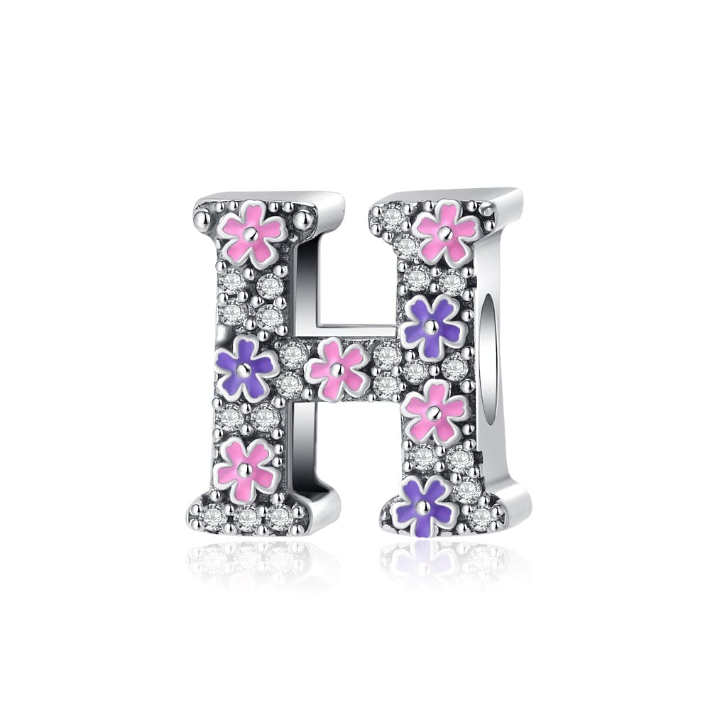 Pangama Jewelry Pink & Purple Flower Letter A~Z Alphabet Charm