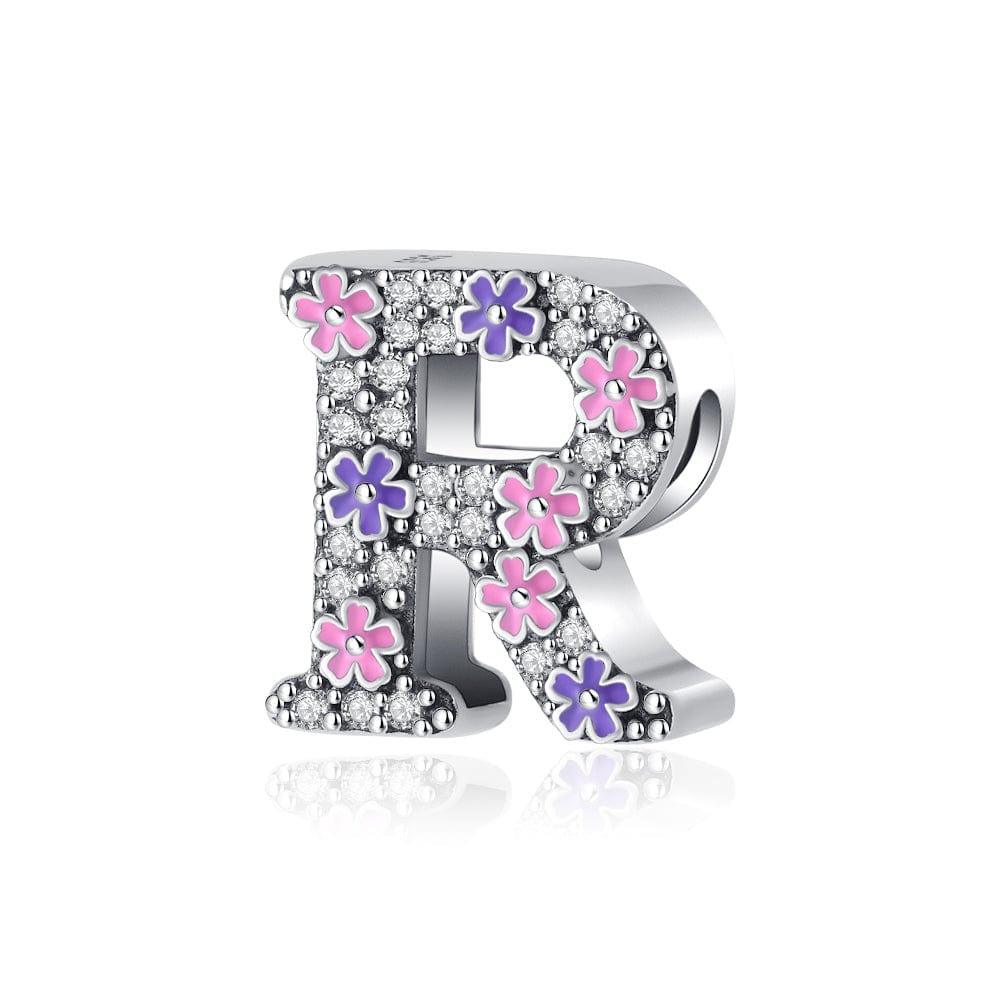 Pangama Jewelry Pink & Purple Flower Letter A~Z Alphabet Charm