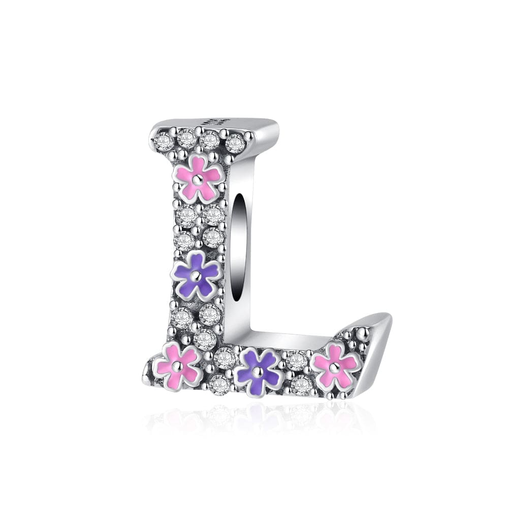 Pangama Jewelry Pink & Purple Flower Letter A~Z Alphabet Charm