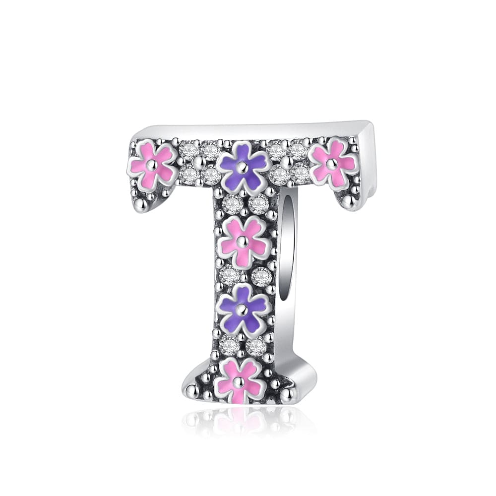 Pangama Jewelry Pink & Purple Flower Letter A~Z Alphabet Charm