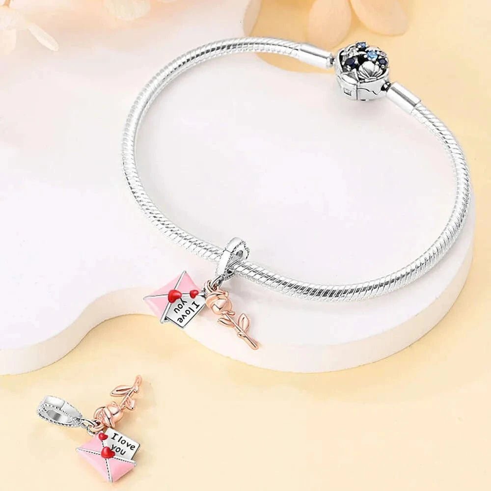 Pangama Jewelry Love Letter & Rose Dangle Charm