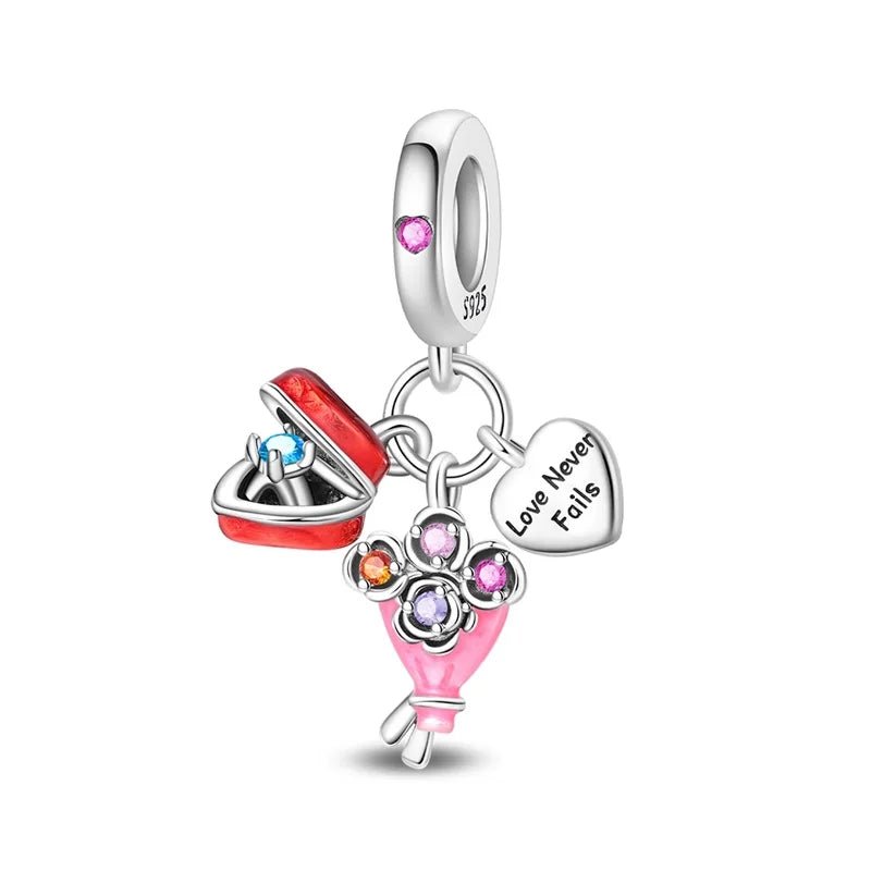Pangama Jewelry Love Never Fails Bouquet & Ring Dangle Charm
