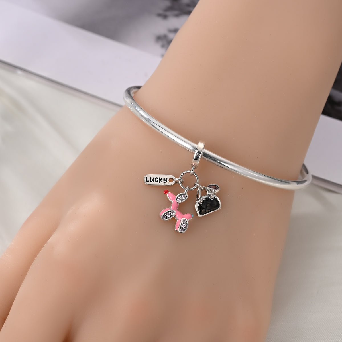 Pangama Jewelry Lucky Balloon Animal, Heart Bag, & Lucky Tag Triple Dangle Charm