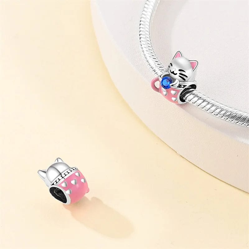 Pangama Jewelry Lucky Cat Charm with Blue Gemstone