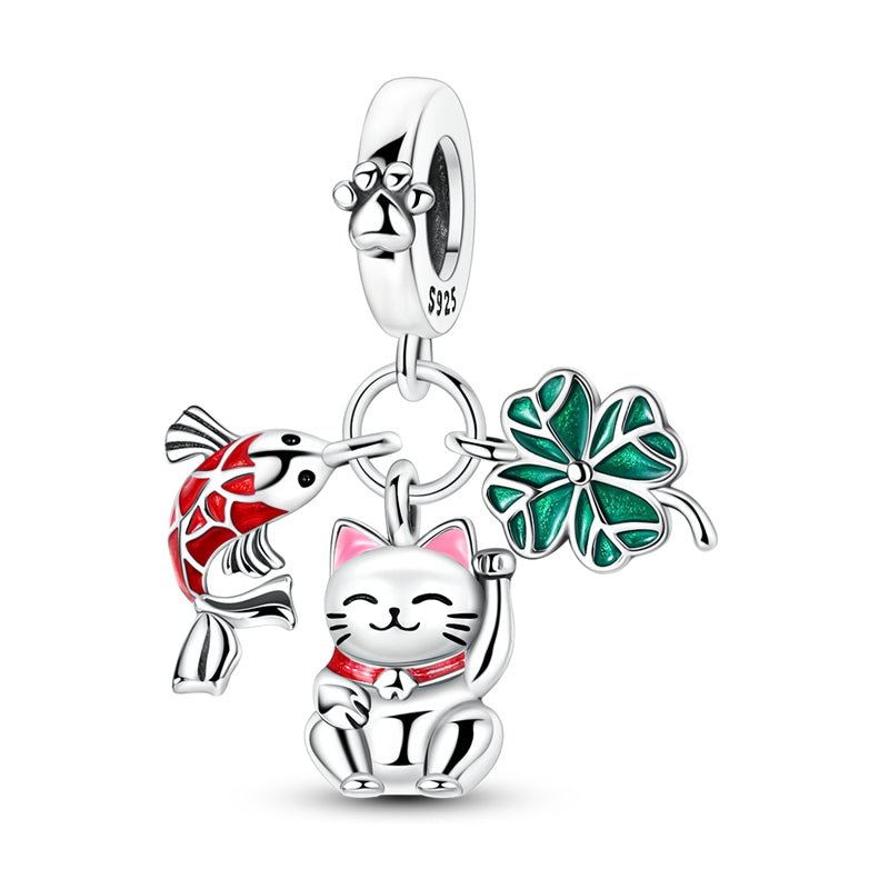 Pangama Jewelry Lucky Cat, Koi Fish, & Four - Leaf Clover Dangle Charm