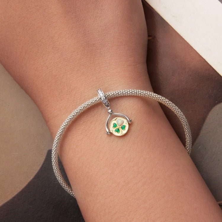 Pangama Jewelry Lucky Clover Coin Dangle Charm