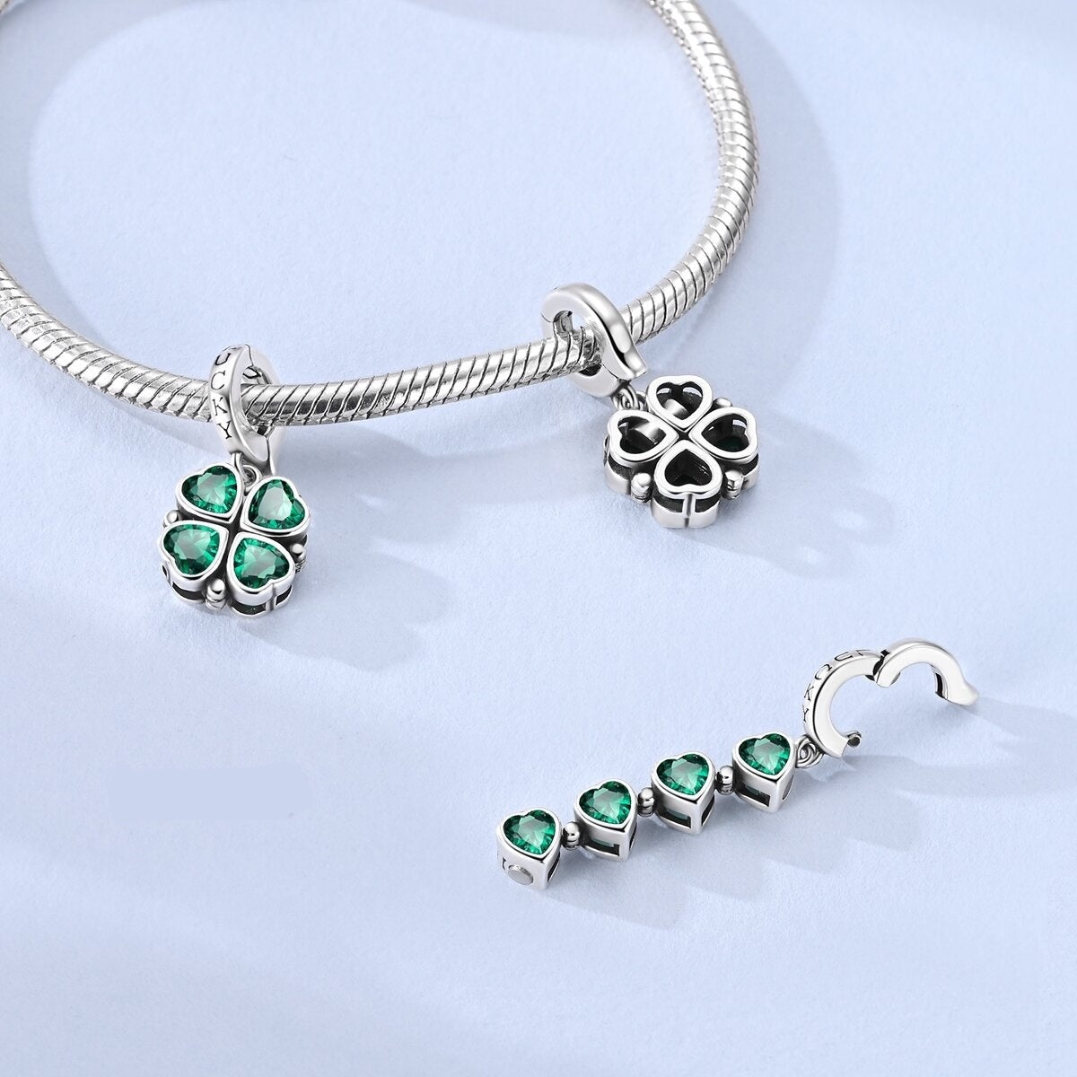 Pangama Jewelry Lucky Clover Green Heart Dangle Charm