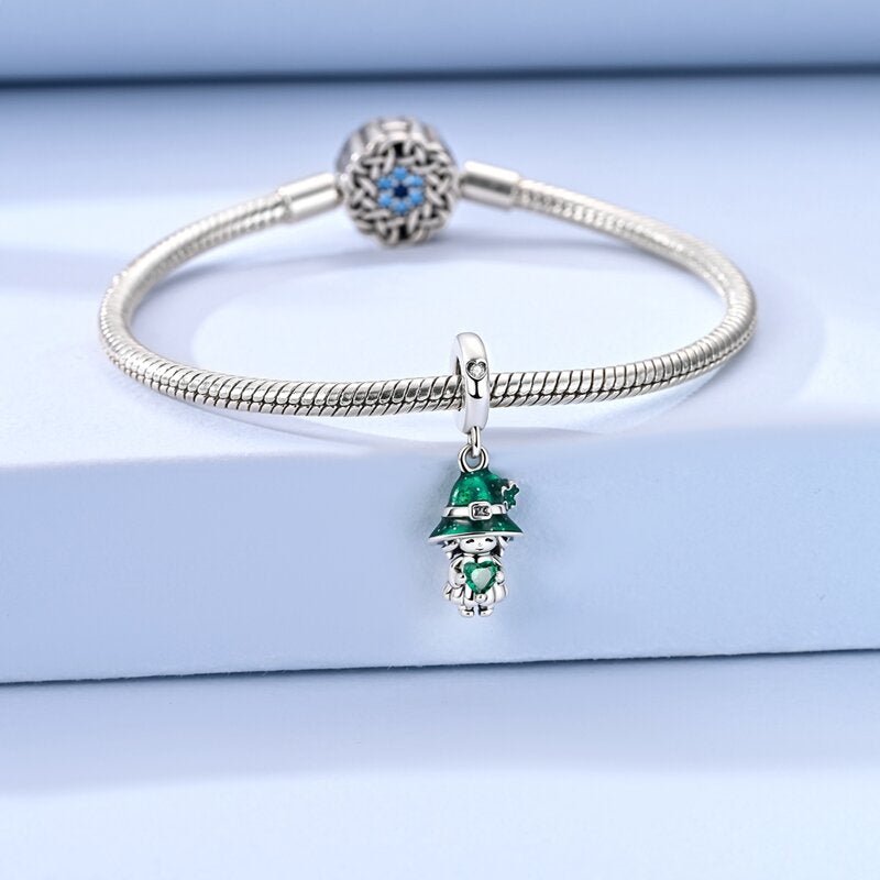 Pangama Jewelry Lucky Girl with Green Heart Dangle Charm