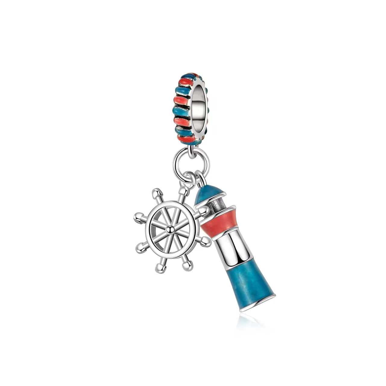 Pangama Jewelry Luminous Blue Lighthouse & Ship’s Wheel Dangle Charm