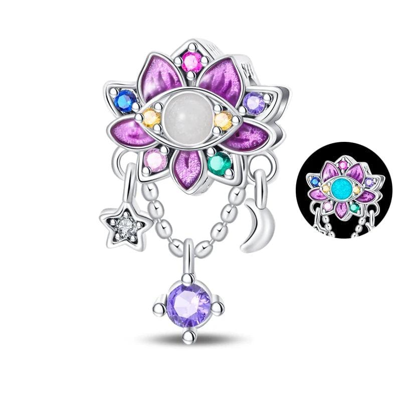 Pangama Jewelry Luminous Celestial Lotus Charm with Moon and Star Accents