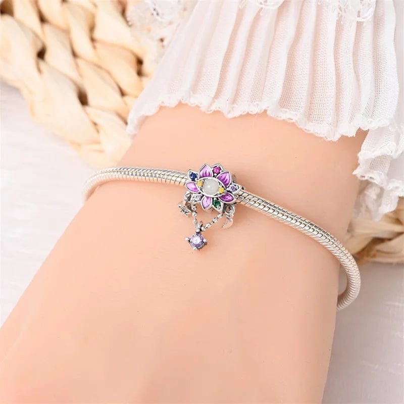 Pangama Jewelry Luminous Celestial Lotus Charm with Moon and Star Accents