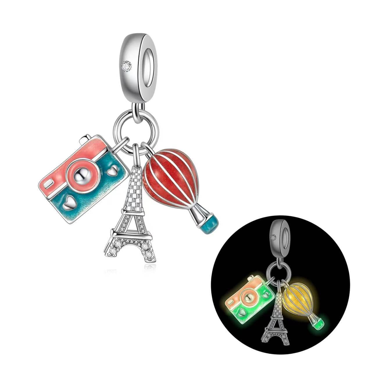 Pangama Jewelry Luminous Eiffel Tower, Camera & Balloon Adventure Triple Dangle Charm