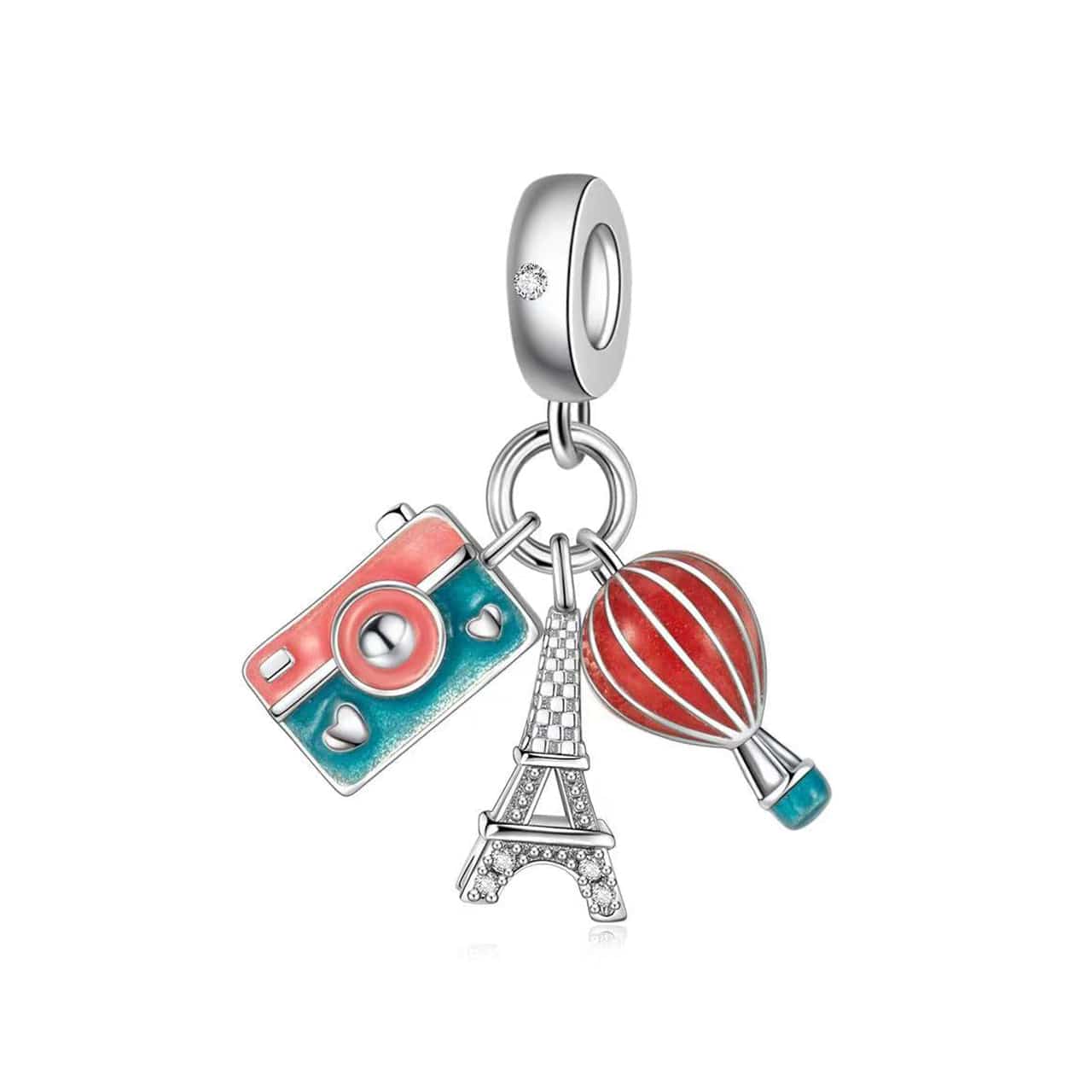 Pangama Jewelry Luminous Eiffel Tower, Camera & Balloon Adventure Triple Dangle Charm