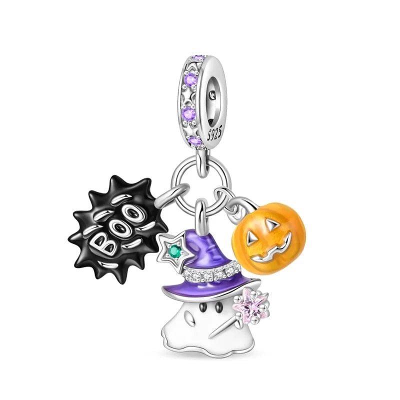 Pangama Jewelry Luminous Halloween Charm, Witchy Ghost and Pumpkin Delight