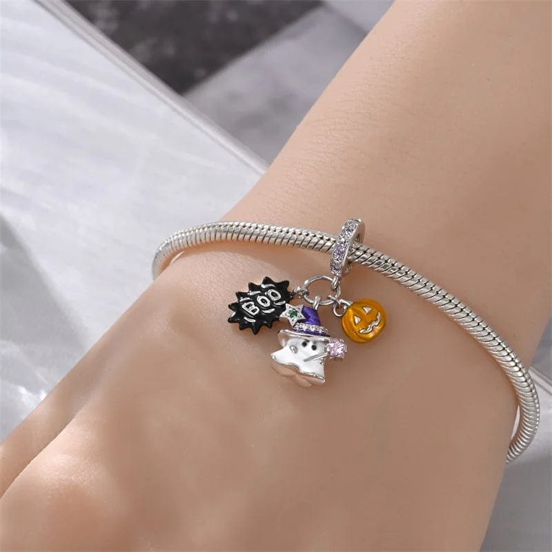 Pangama Jewelry Luminous Halloween Charm, Witchy Ghost and Pumpkin Delight