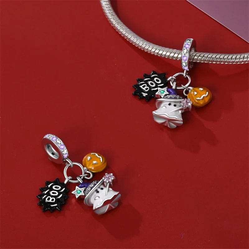 Pangama Jewelry Luminous Halloween Charm, Witchy Ghost and Pumpkin Delight