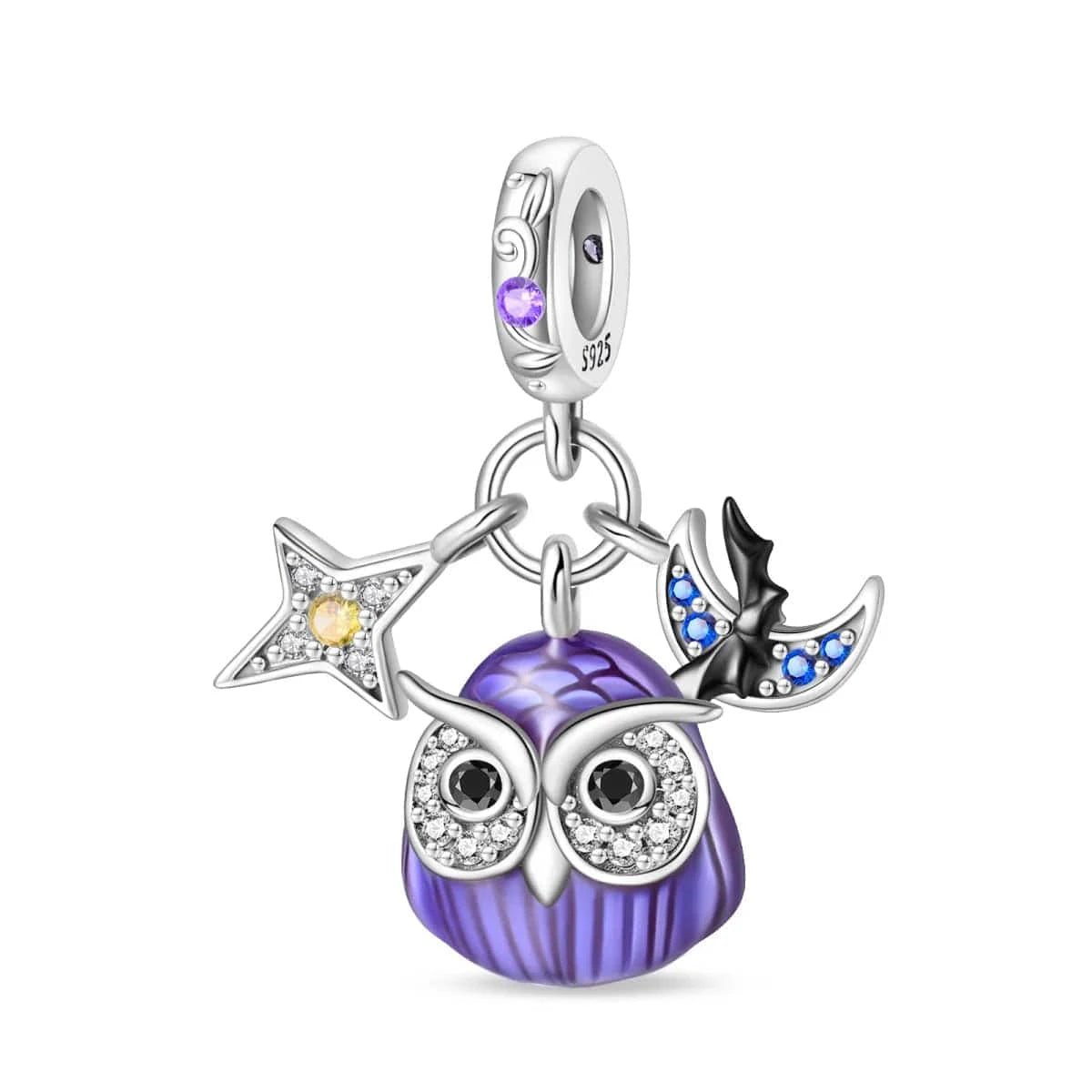 Pangama Jewelry Luminous Owl Charm with Star & Bat Accents