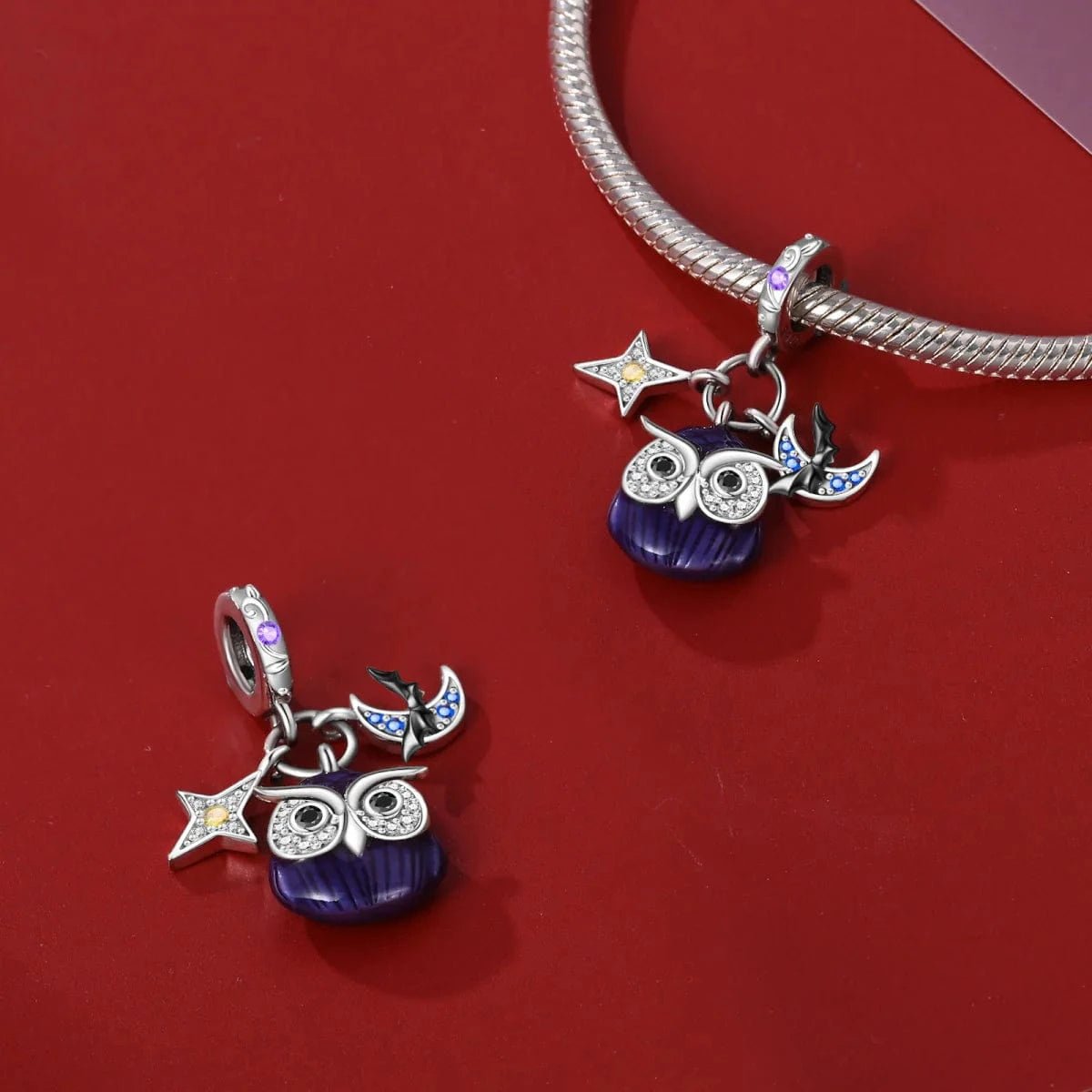 Pangama Jewelry Luminous Owl Charm with Star & Bat Accents