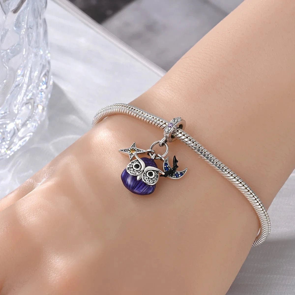 Pangama Jewelry Luminous Owl Charm with Star & Bat Accents