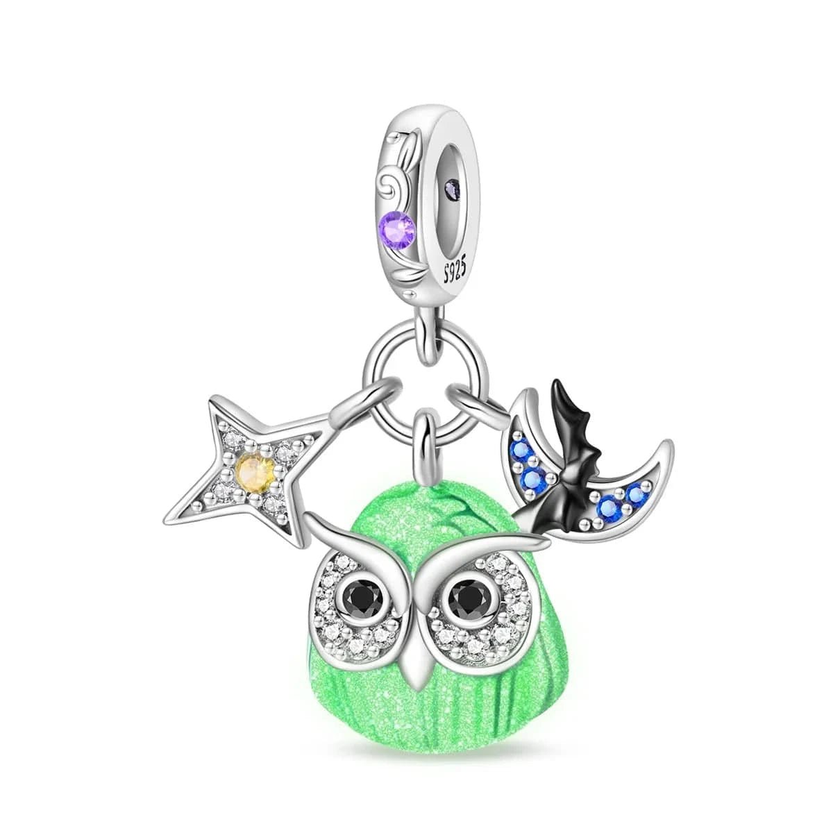 Pangama Jewelry Luminous Owl Charm with Star & Bat Accents