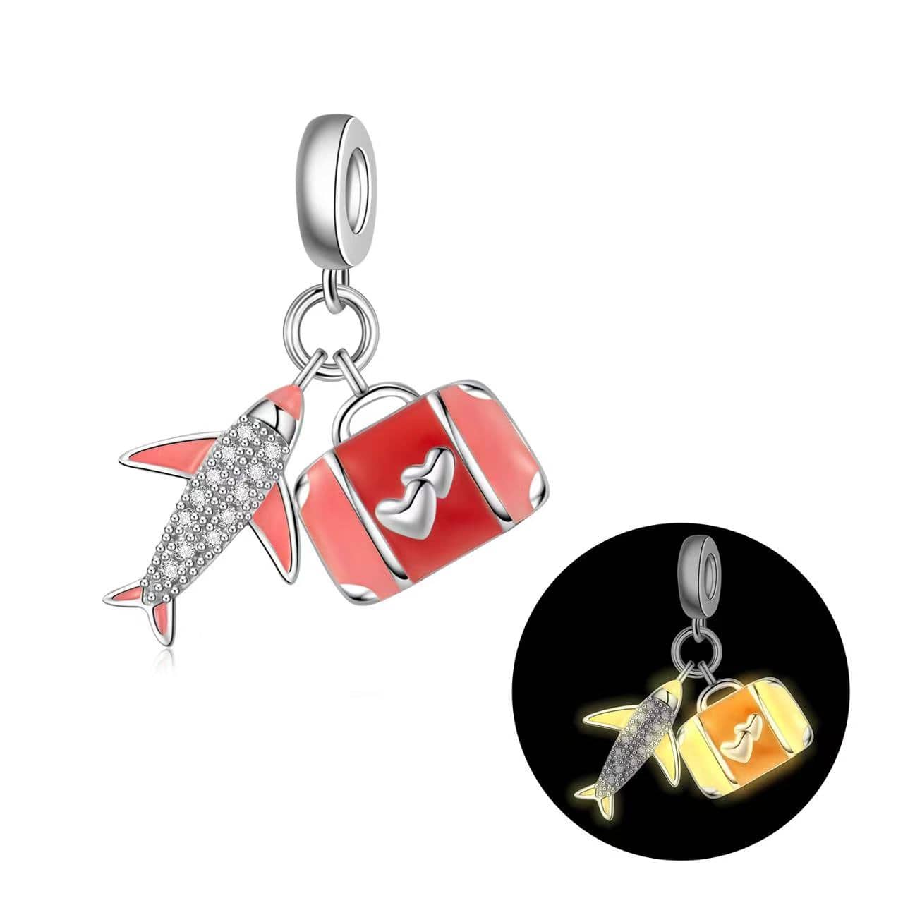 Pangama Jewelry Luminous Red Suitcase & Airplane Traveler’s Charm