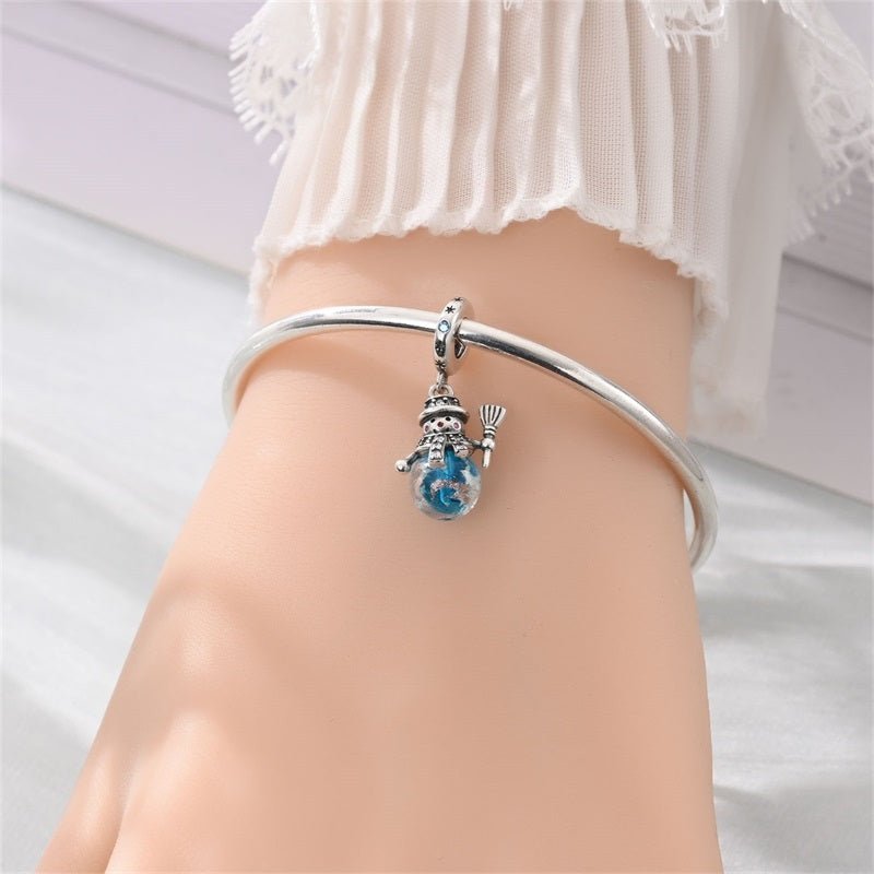 Pangama Jewelry Luminous Snowman with Blue Globe Dangle Charm