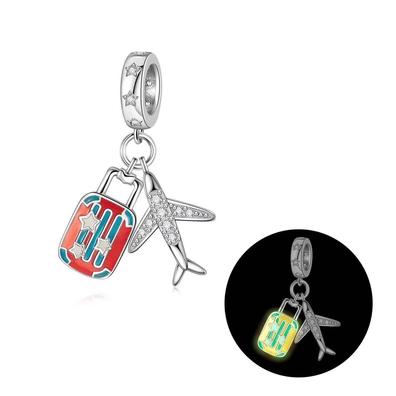 Pangama Jewelry Luminous Travel Suitcase & Airplane Dangle Charm