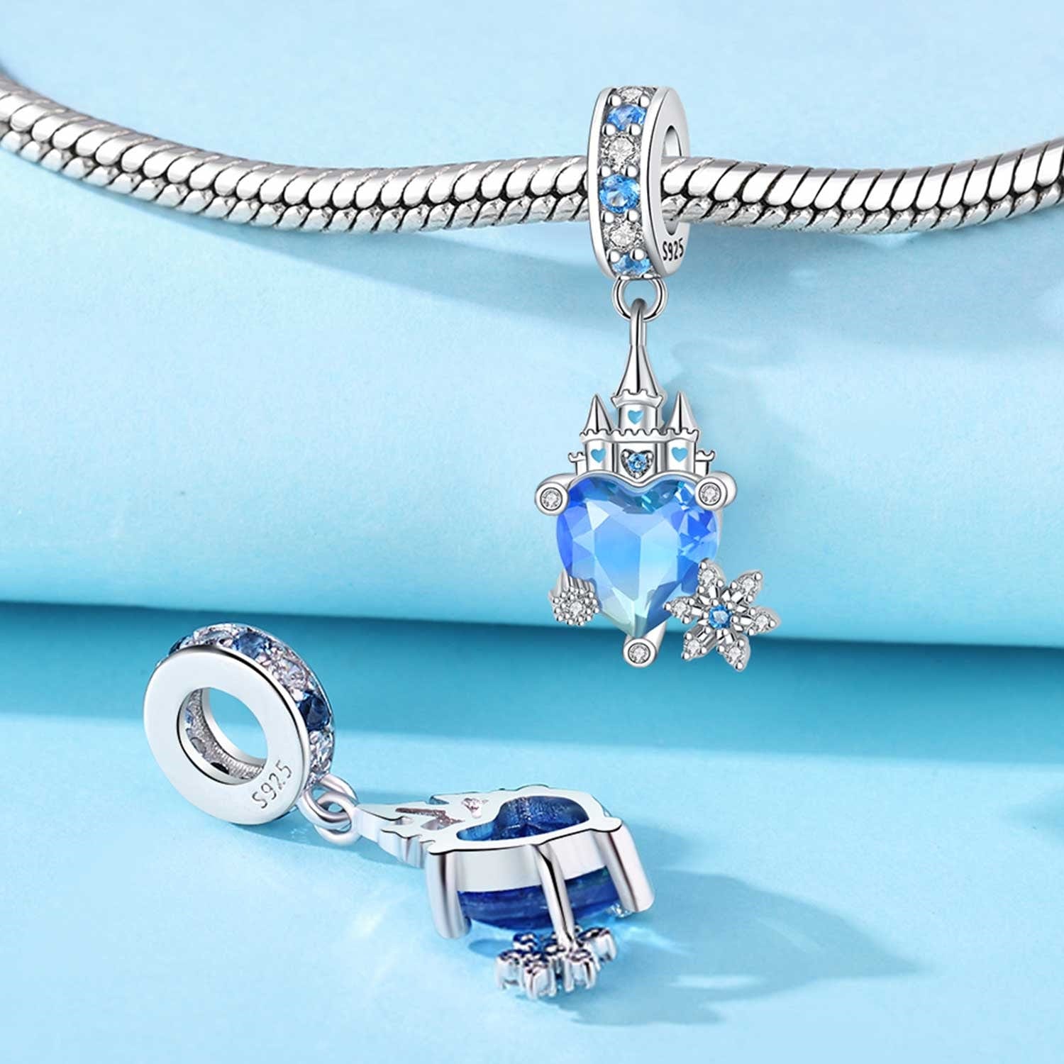 Pangama Jewelry Magical Blue Heart Castle Dangle Charm