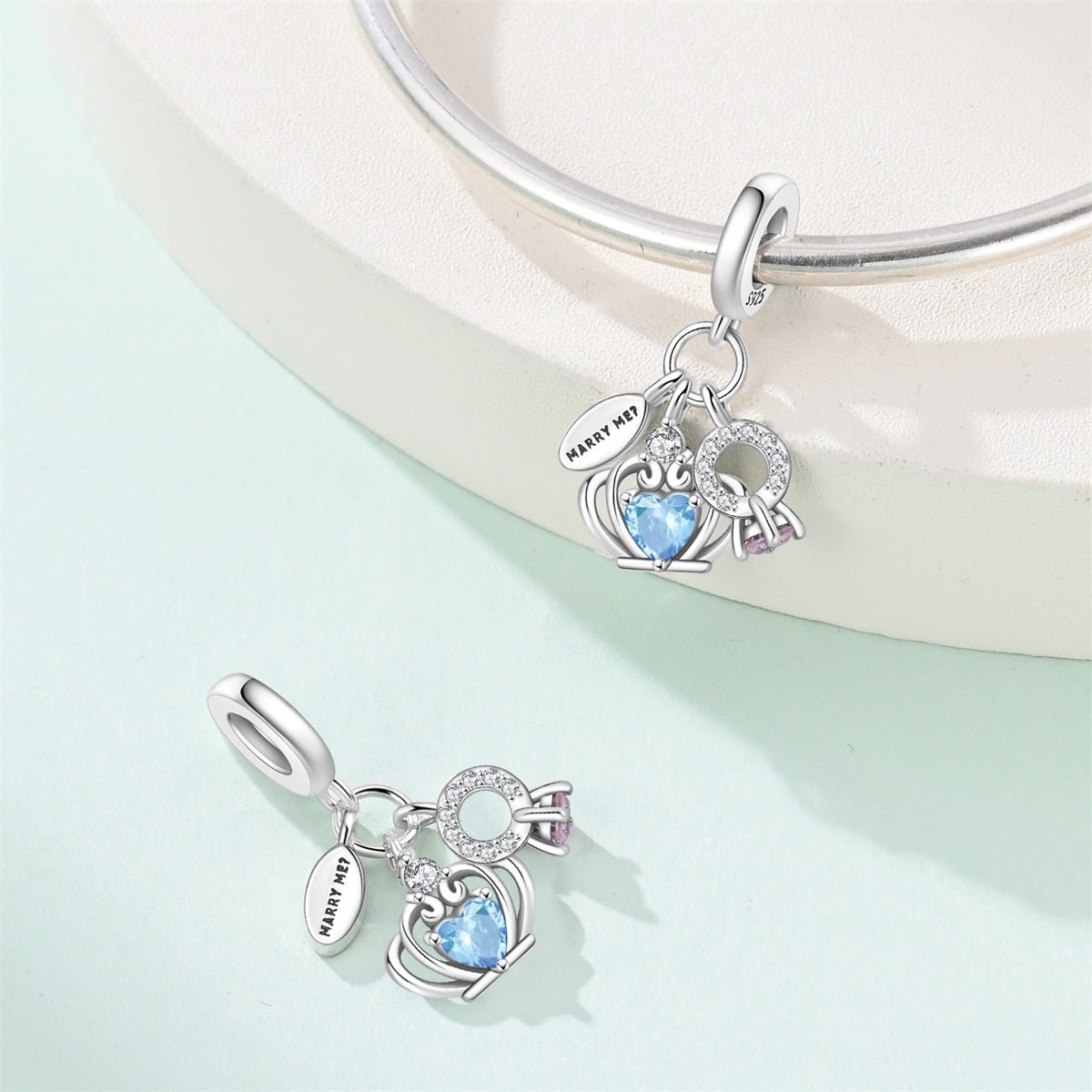 Pangama Jewelry Marry Me Crown & Ring Proposal Dangle Charm